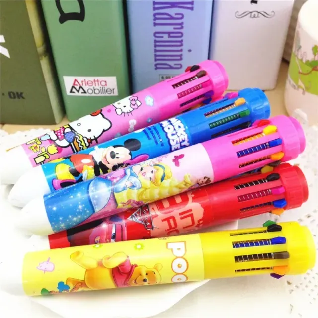 Set of 24 cute ten-color ballpoint pens with cartoon motifs