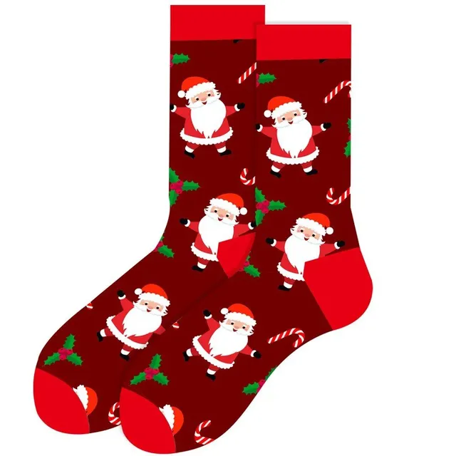 Chaussettes de Noël avec motifs joyeux - Saint Nicolas, renne, sapin, flocons et bonhomme de neige