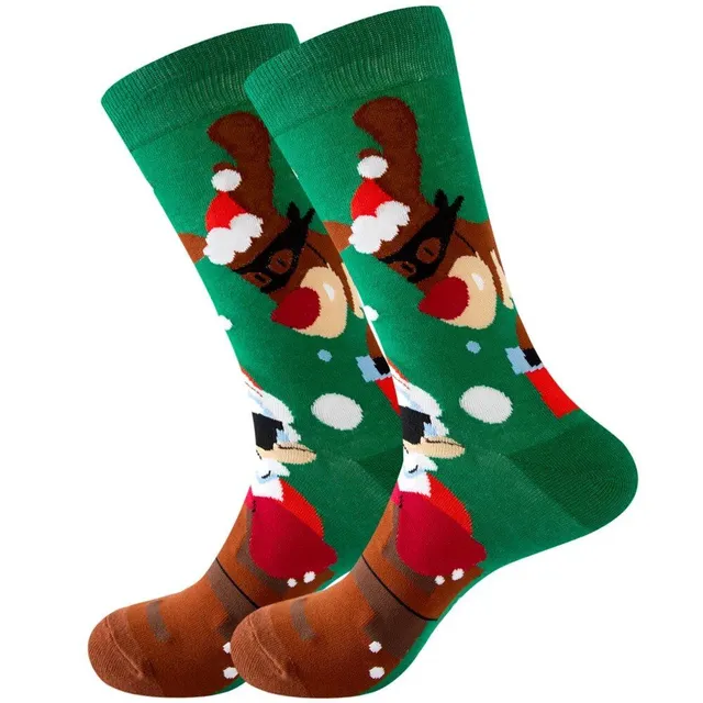 Chaussettes de Noël avec motifs joyeux - Saint Nicolas, renne, sapin, flocons et bonhomme de neige