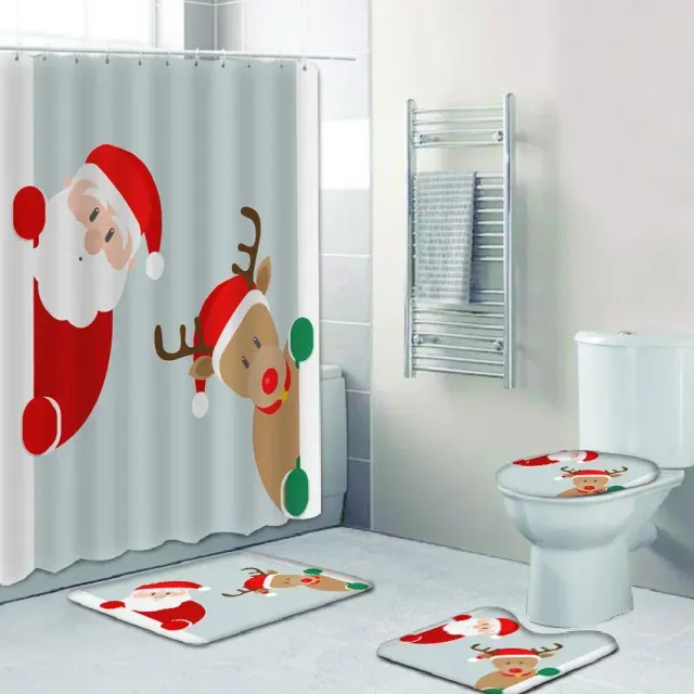 3D vianočný sprchový záves a kúpeľňa rohož