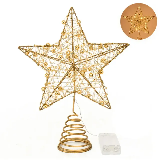 LED Christmas star on top of tree with pearl wire