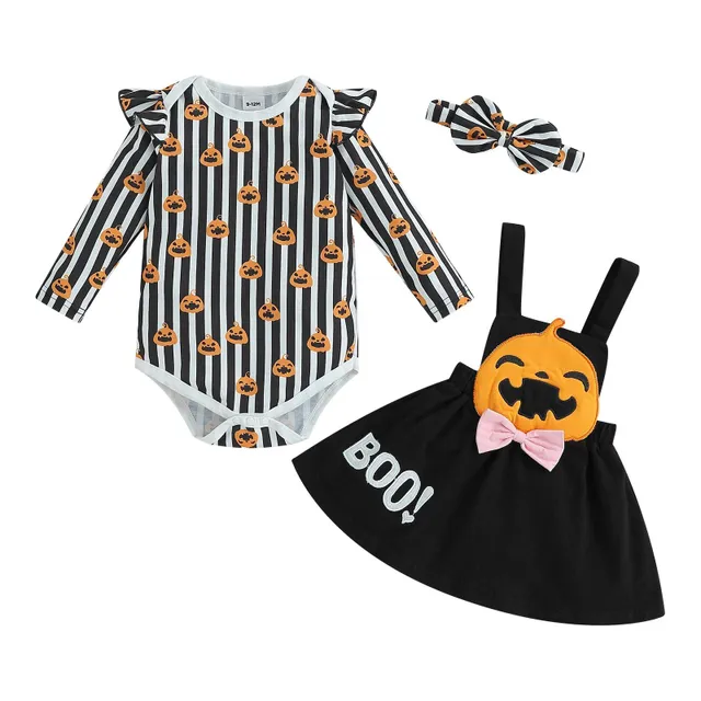 Detské jesenné oblečenie Roztomilé zviera vzor s dlhými rukávmi Rompery a sukne s čelenkou jeseň outfity