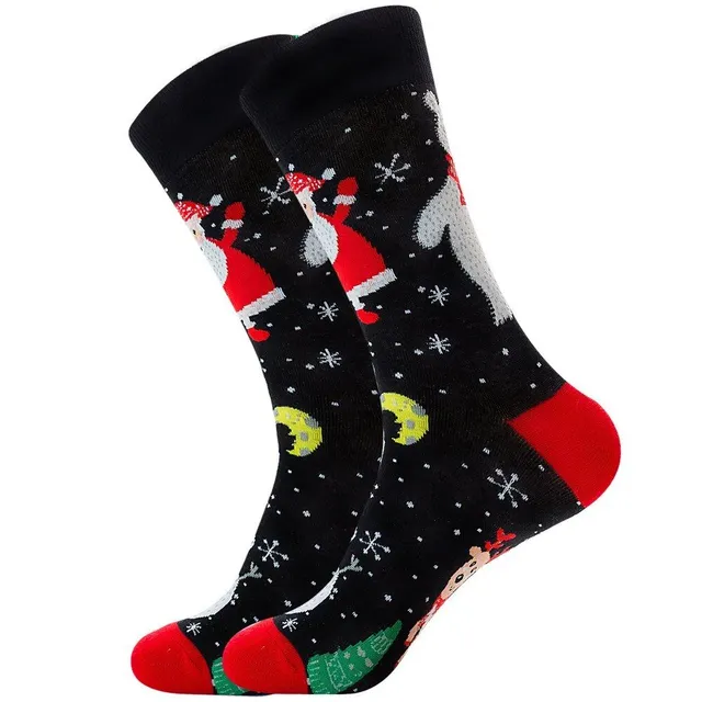 Chaussettes de Noël avec motifs joyeux - Saint Nicolas, renne, sapin, flocons et bonhomme de neige