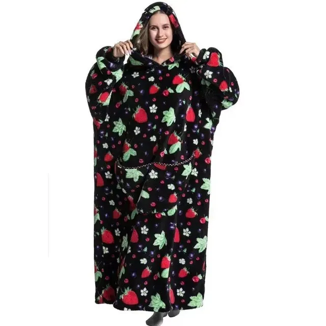 Unisex practical and comfortable TV flannel blanket with hood, pockets, sleeves and cute motif