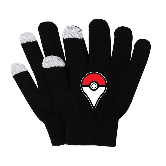 Unisex black warm finger gloves about popular Pokemon motif