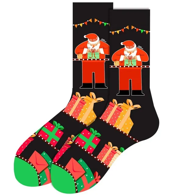 Christmas socks with cheerful motifs - Nicholas, reindeer, tree, snowflakes and snowman