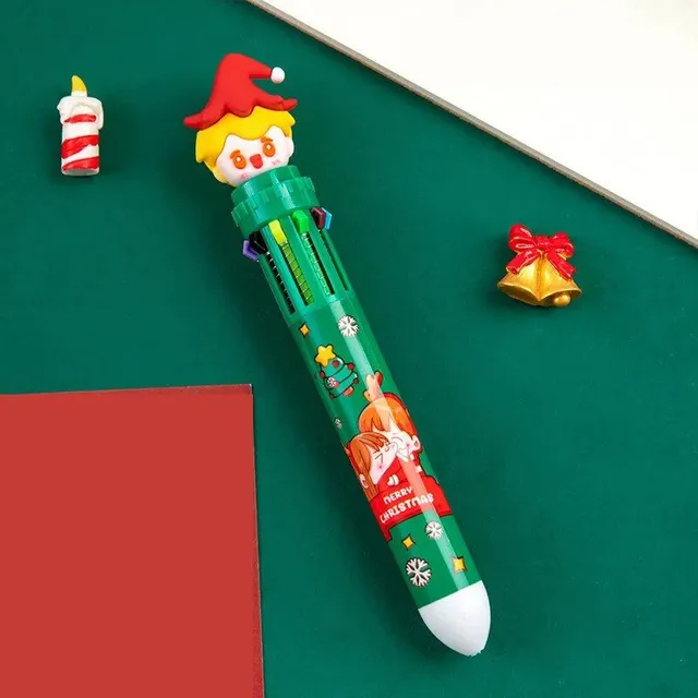 Christmas ballpoint pen with 10 colors - press color pen