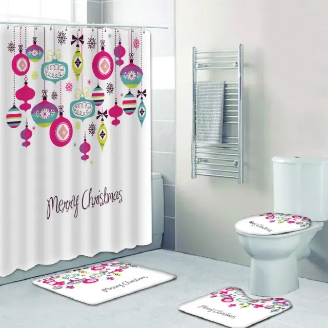 3D Christmas shower curtain and bathroom mat