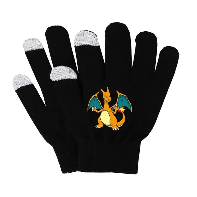 Unisex black warm finger gloves about popular Pokemon motif