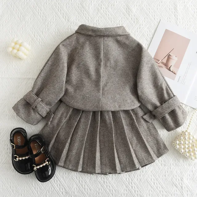 Dětské dvoudílné oblečení pro princezny - podzimní a zimní dětský kabát a sukně - vintage oblečení