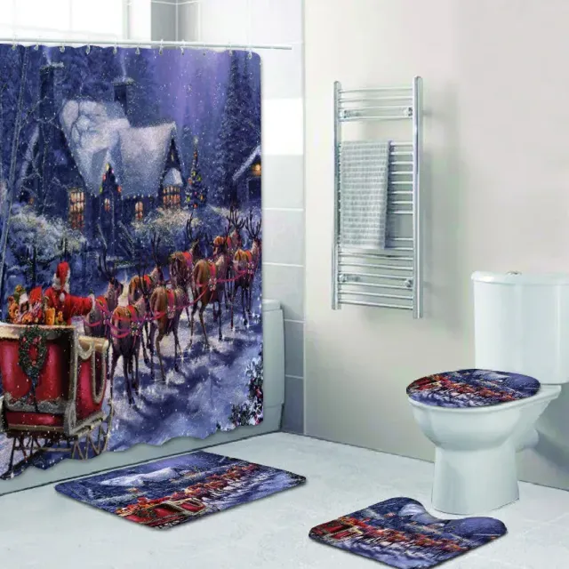 3D Christmas shower curtain and bathroom mat