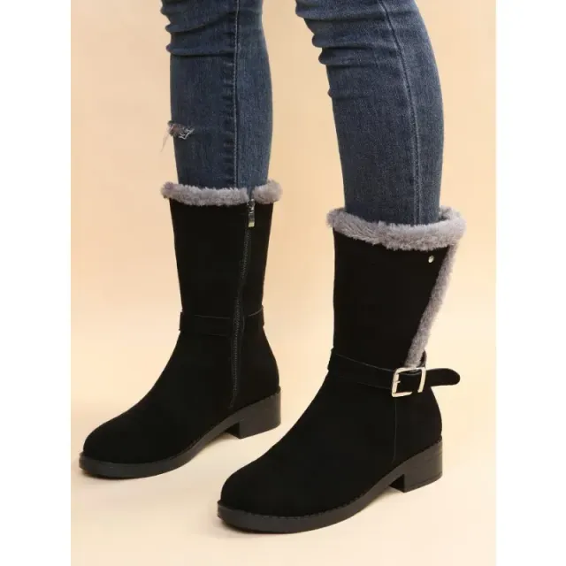 New Winter Women's Warm Plush Suede Long Boots Comfortable Wedge Cotton Half Boots