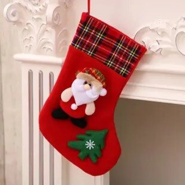 1 pc Christmas stocking with print Snowman, Santa Claus, Elka or Bear