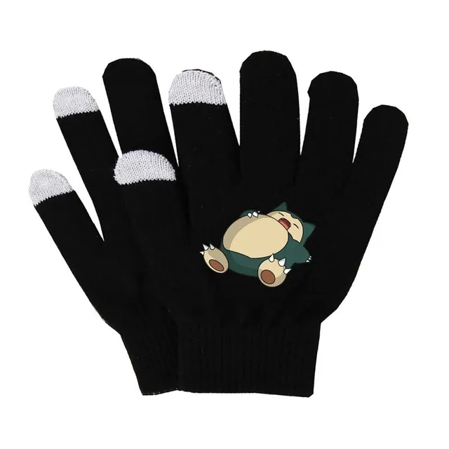 Unisex black warm finger gloves about popular Pokemon motif