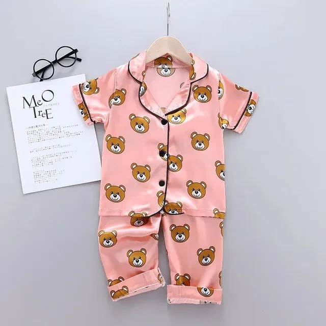 Baby satin pajama set with motif teddy bear - spring and autumn