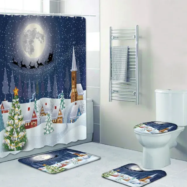 3D Christmas shower curtain and bathroom mat