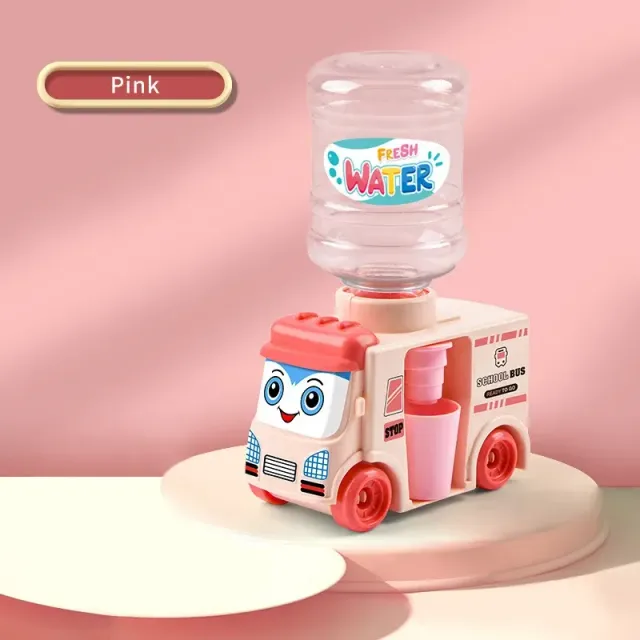 Mini water dispenser for children with cute motif for simulation of cold/hot water