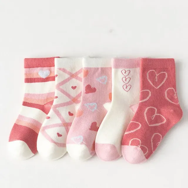 5 pairs of soft baby cotton socks with cute print for girls in autumn and winter