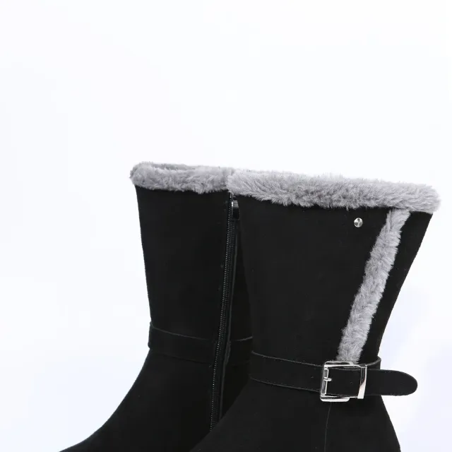 New Winter Women's Warm Plush Suede Long Boots Comfortable Wedge Cotton Half Boots