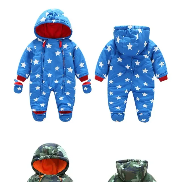 Dětské zimní dupačky pro novorozence a batolata s kapucí a rukavičkami