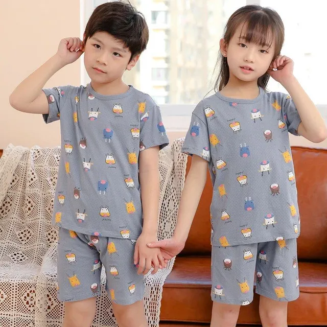 Baby cotton pajamas with short sleeves for boys and girls