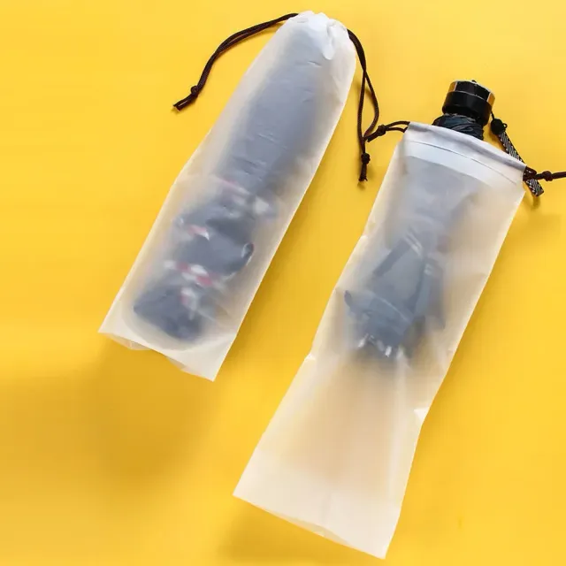 Matt transparent plastic umbrella cover - re-usable portable umbrella cover with drawstring