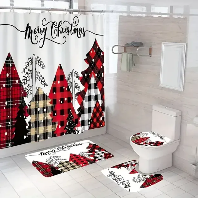 3D Christmas shower curtain and bathroom mat