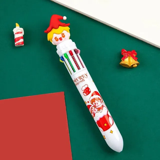 Christmas ballpoint pen with 10 colors - press color pen