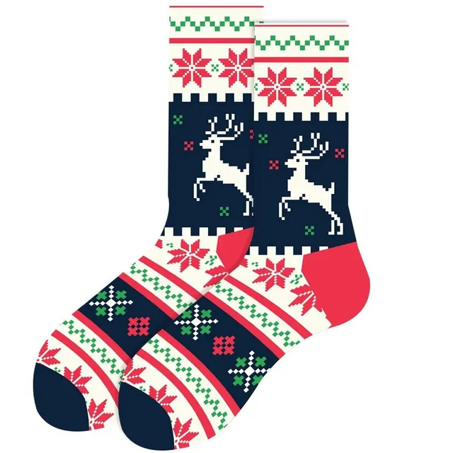 Chaussettes de Noël avec motifs joyeux - Saint Nicolas, renne, sapin, flocons et bonhomme de neige