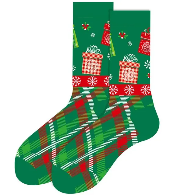 Christmas socks with cheerful motifs - Nicholas, reindeer, tree, snowflakes and snowman