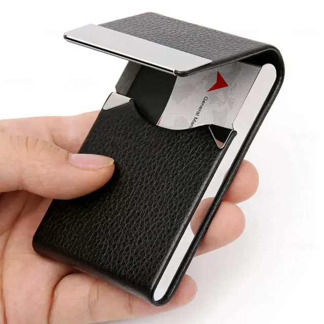 Thin Case for Business Cards - PU Leather and Metal - Magnetic Closing - Holder for Business Cards