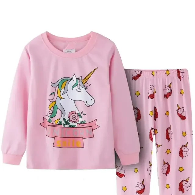 Girls' pajamas with unicorns, long sleeve and long pants, homemade clothes, set