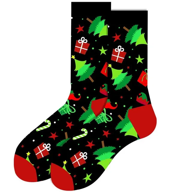 Christmas socks with cheerful motifs - Nicholas, reindeer, tree, snowflakes and snowman