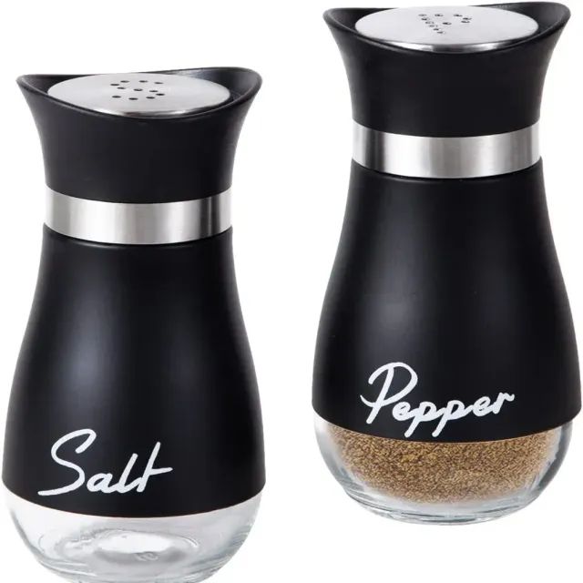 Set of stainless steel salt and pepper sprays with glass bottle