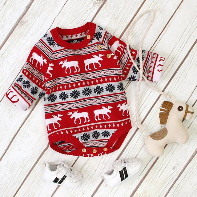 Salopetă tricotată pentru copii cu imprimeu de Crăciun pentru toamnă și iarnă
