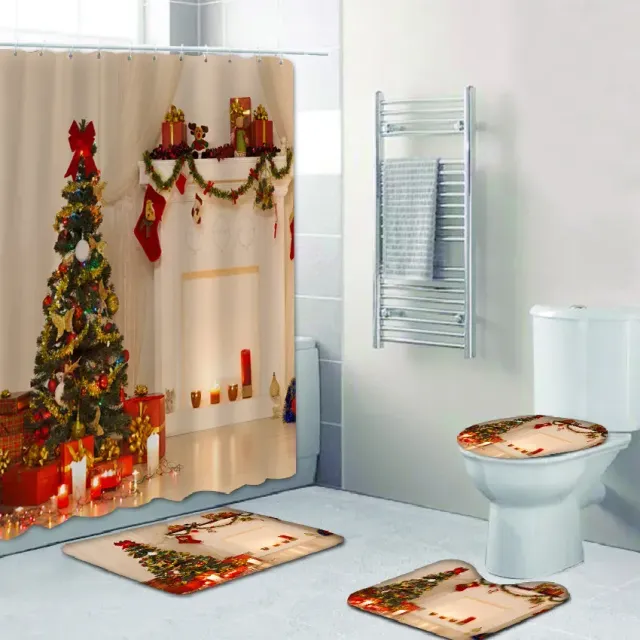 3D Christmas shower curtain and bathroom mat