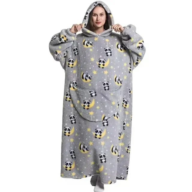 Unisex practical and comfortable TV flannel blanket with hood, pockets, sleeves and cute motif