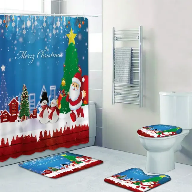 3D Christmas shower curtain and bathroom mat