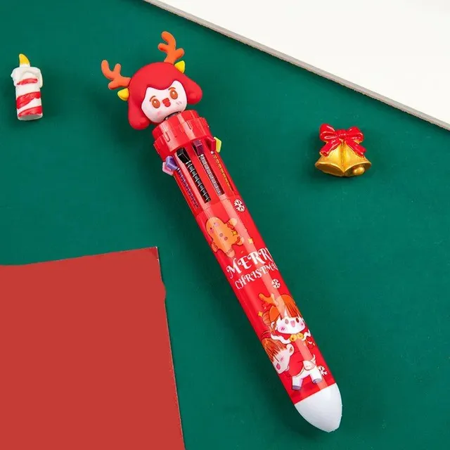 Christmas ballpoint pen with 10 colors - press color pen