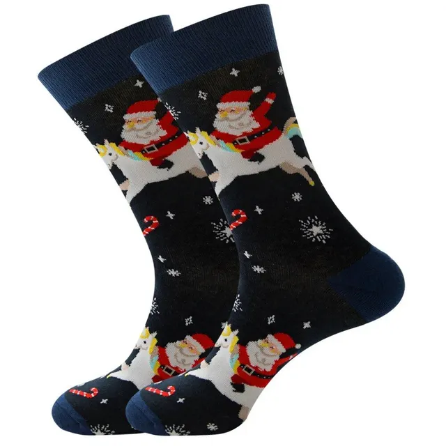 Chaussettes de Noël avec motifs joyeux - Saint Nicolas, renne, sapin, flocons et bonhomme de neige