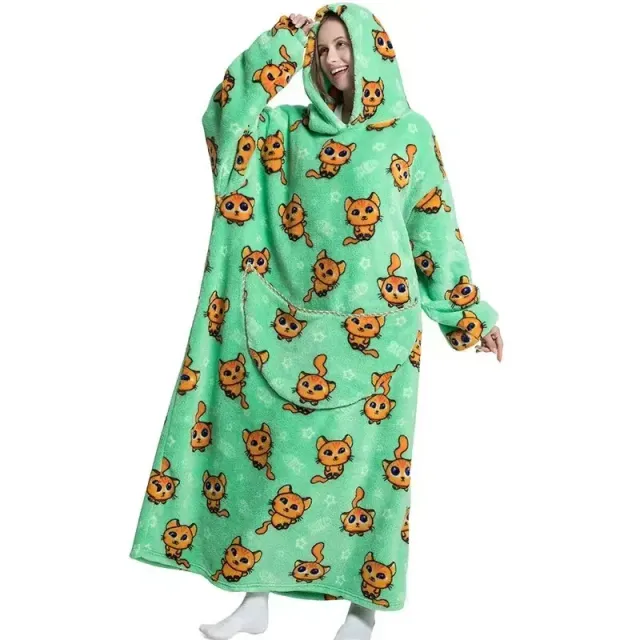 Unisex practical and comfortable TV flannel blanket with hood, pockets, sleeves and cute motif