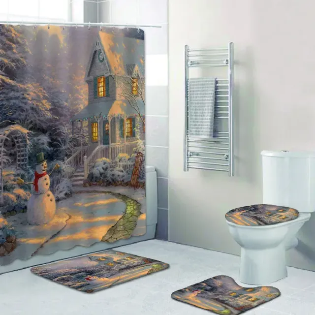 3D Christmas shower curtain and bathroom mat