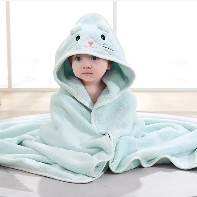 Children's unisex flannel bathrobe with hood and cartoon motif for boys and girls