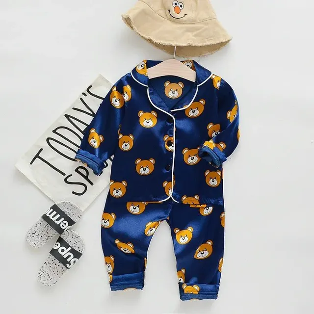 Baby satin pajama set with motif teddy bear - spring and autumn