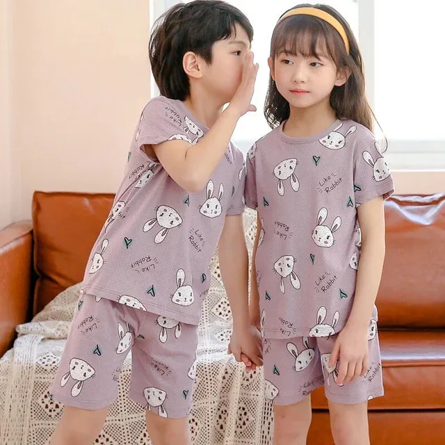 Baby cotton pajamas with short sleeves for boys and girls