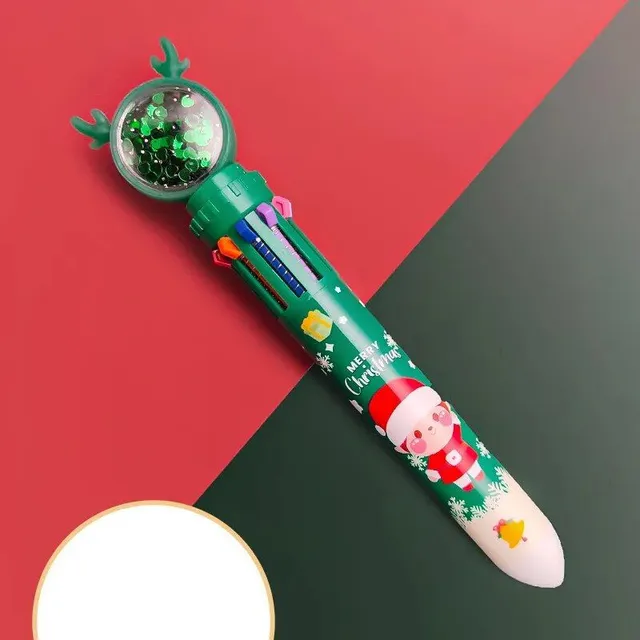 Christmas ballpoint pen with 10 colors - press color pen