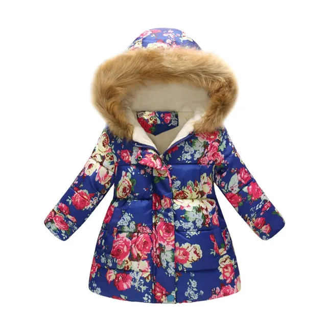 Children's winter windproof warm jacket with hood for girls