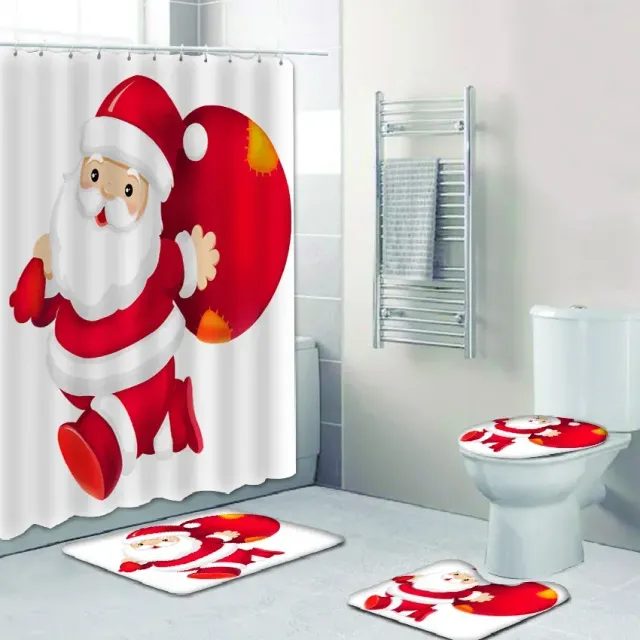 3D Christmas shower curtain and bathroom mat