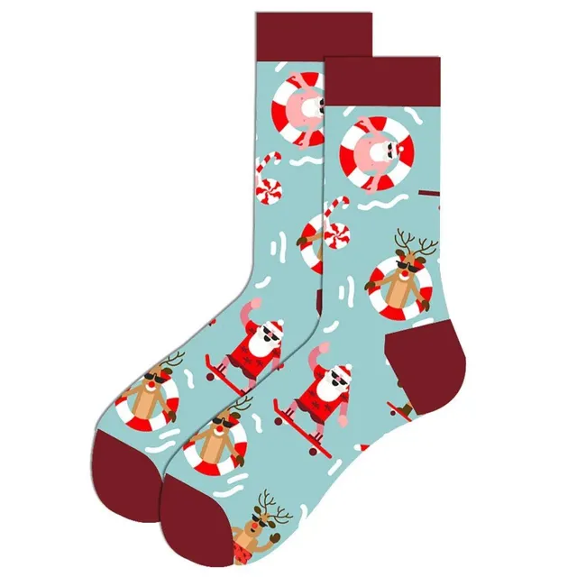 Christmas socks with cheerful motifs - Nicholas, reindeer, tree, snowflakes and snowman