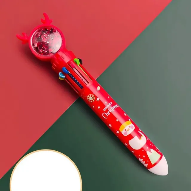 Christmas ballpoint pen with 10 colors - press color pen